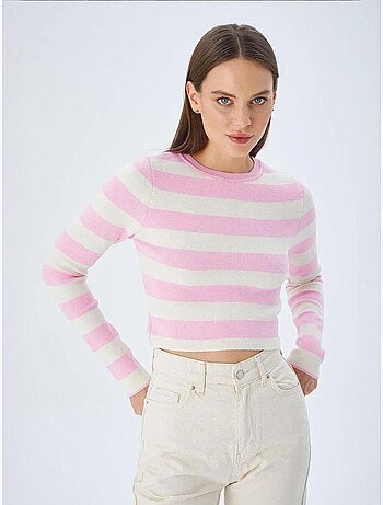 Pull en maille côtelée rayée mixray