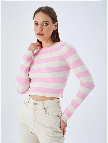 Pull en maille côtelée rayée mixray