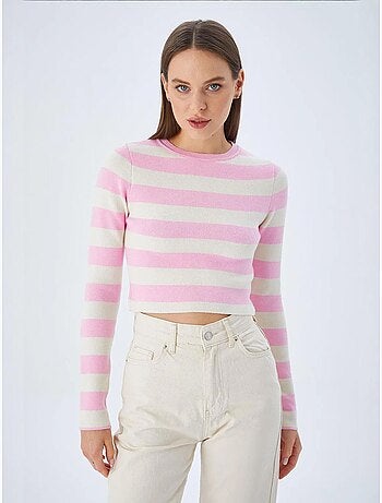 Pull en maille côtelée rayée mixray
