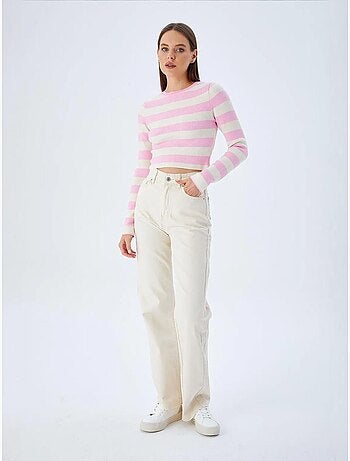 Pull en maille côtelée rayée mixray
