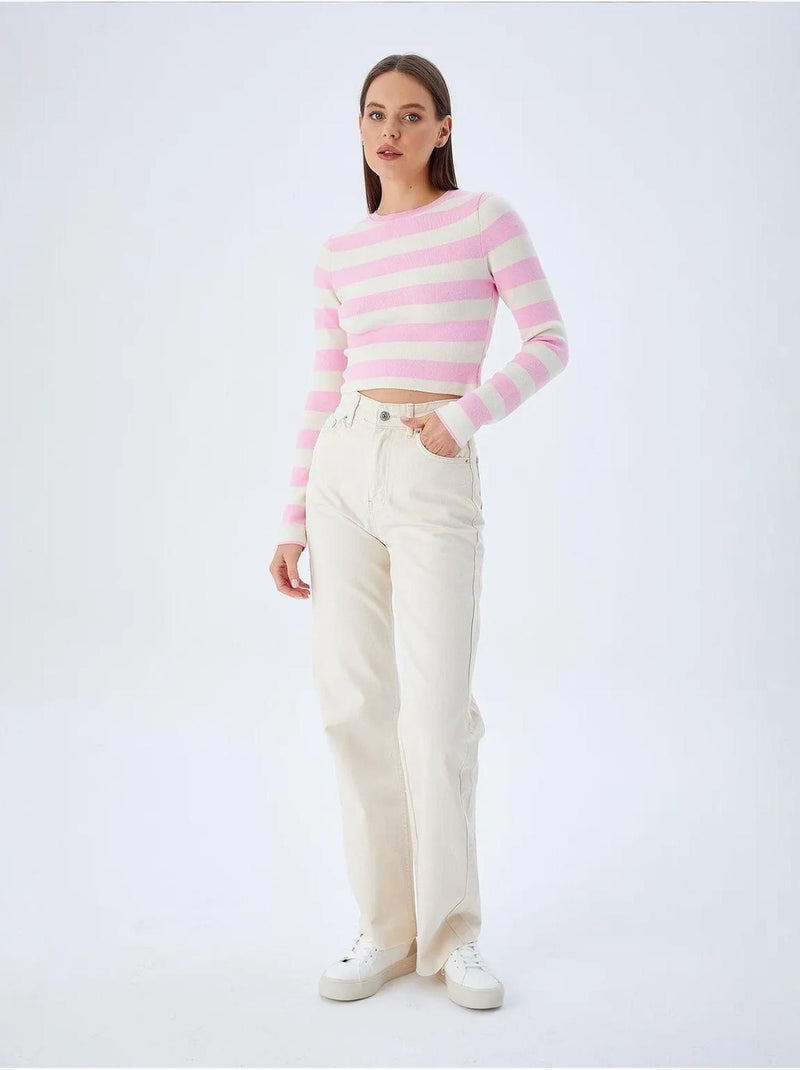 Pull en maille côtelée rayée mixray Rose pâle - Kiabi