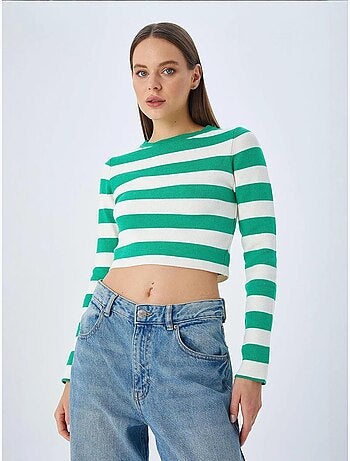 Pull en maille côtelée rayée mixray