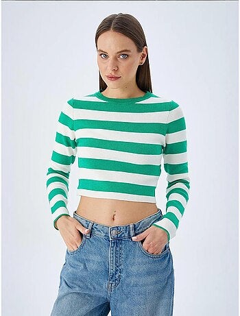 Pull en maille côtelée rayée mixray