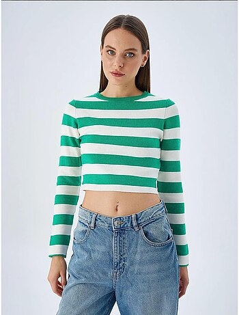 Pull en maille côtelée rayée mixray