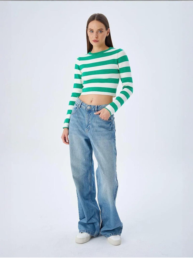 Pull en maille côtelée rayée mixray Vert - Kiabi