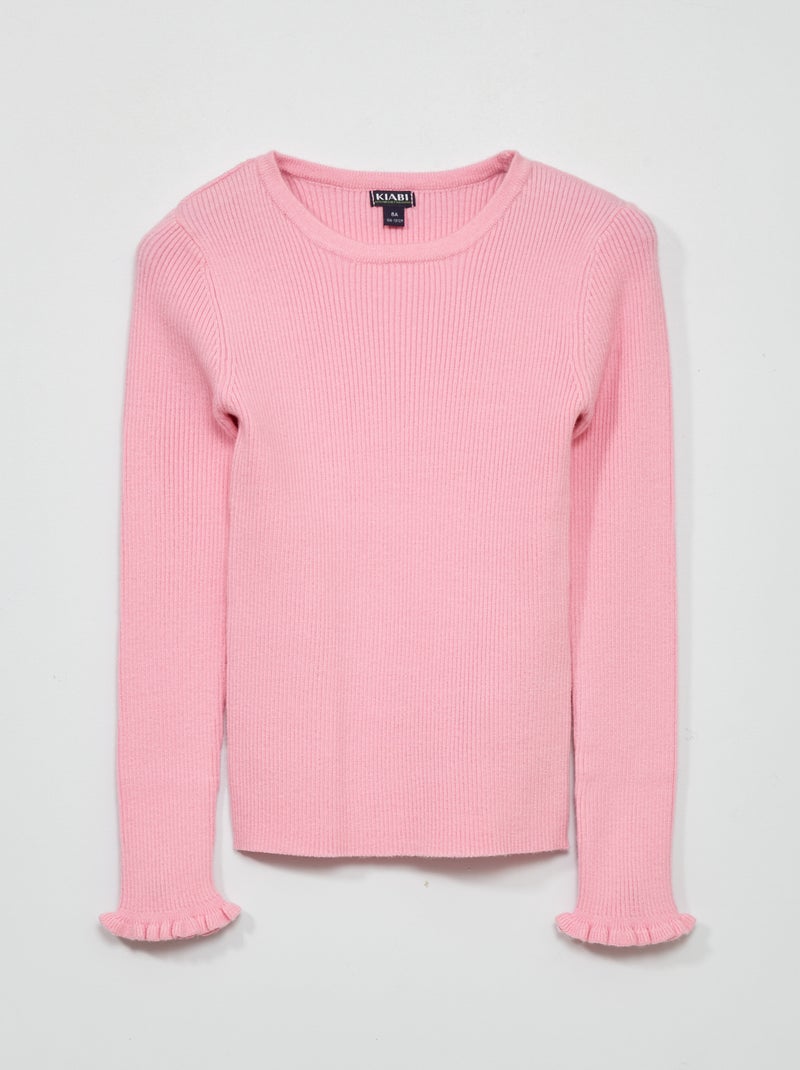 Pull en maille côtelée Rose - Kiabi