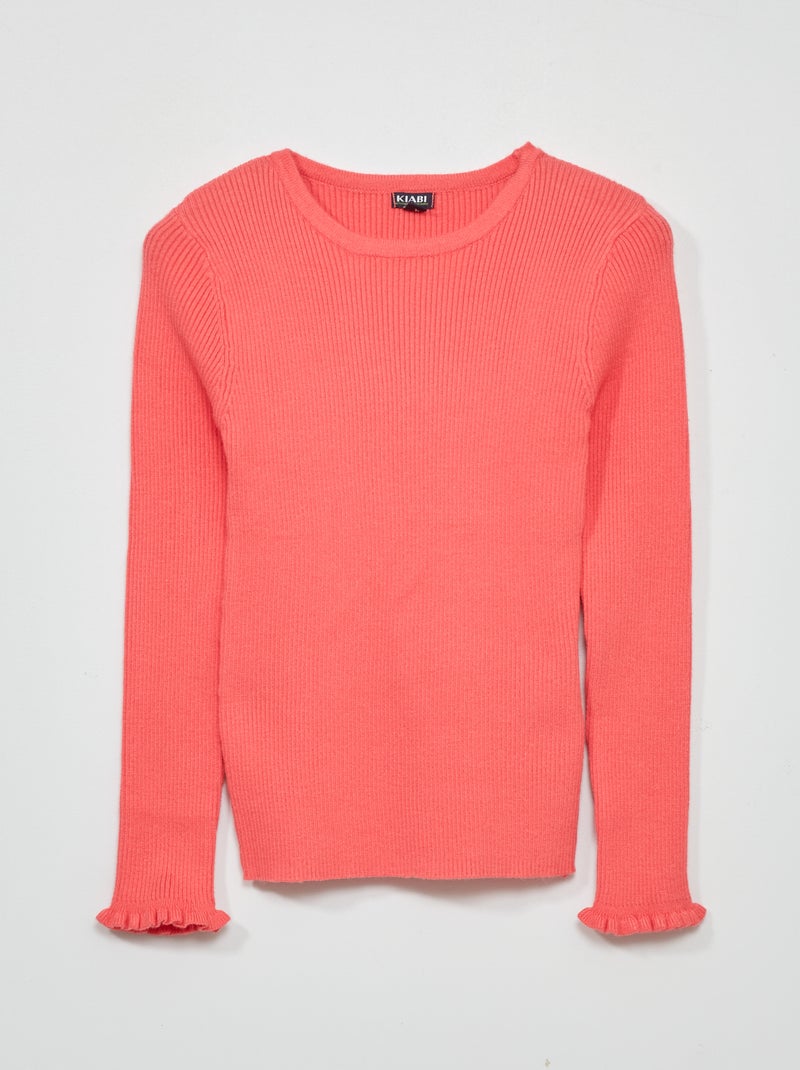 Pull en maille côtelée Rose - Kiabi