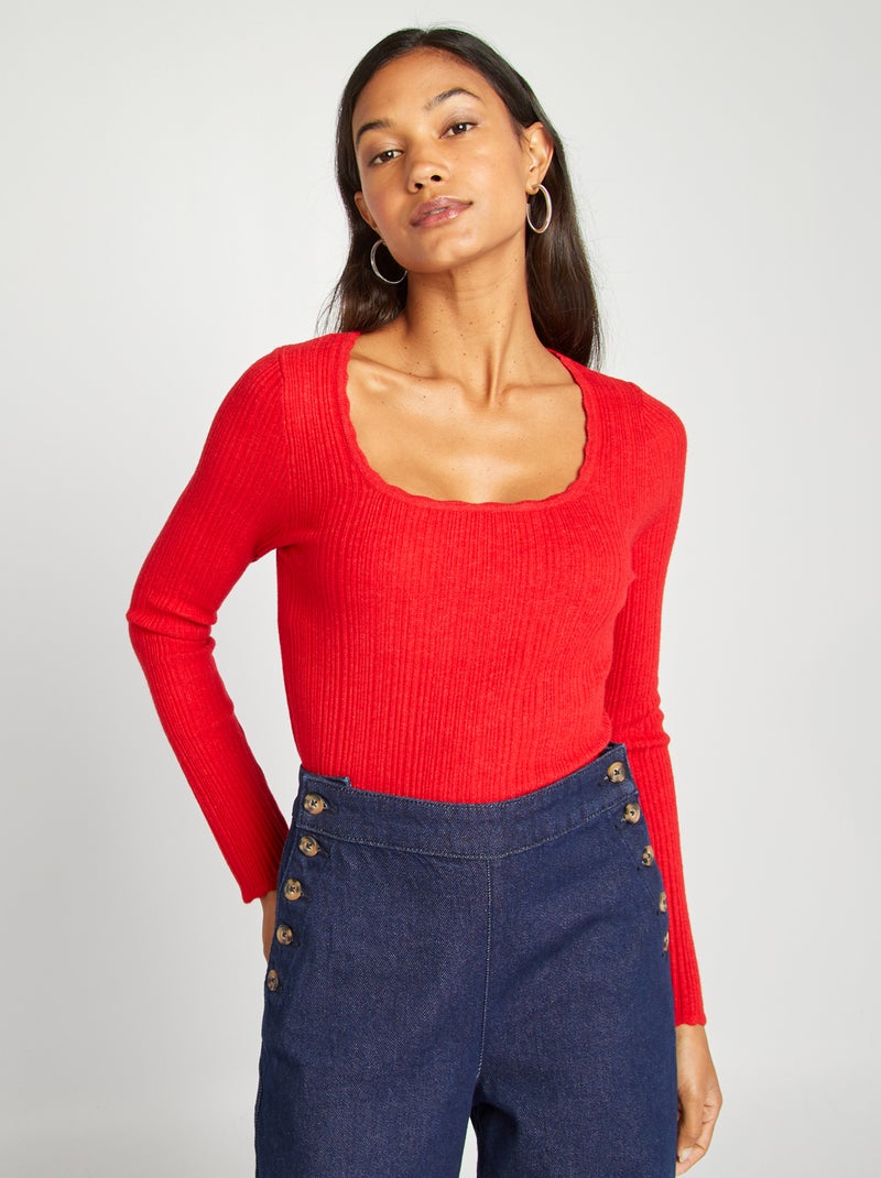 Pull en maille côtelée Rouge - Kiabi