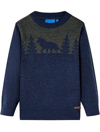 Pull en maille coton col rond motifs loup et bois - vidaxl