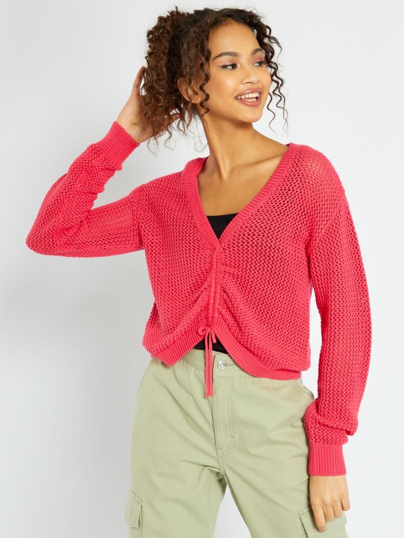 Pull En Maille Crochet à Col V Rose Azalée Kiabi 6 00€