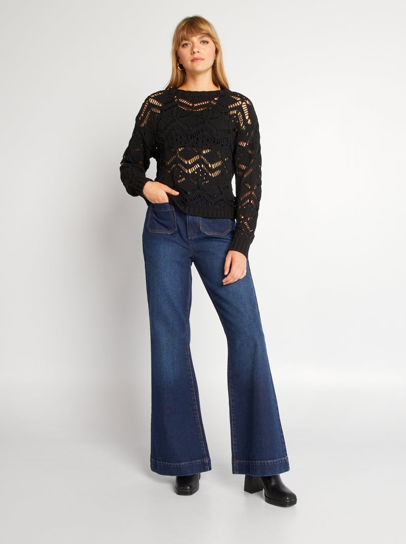 Pull en maille crochet noir - Kiabi