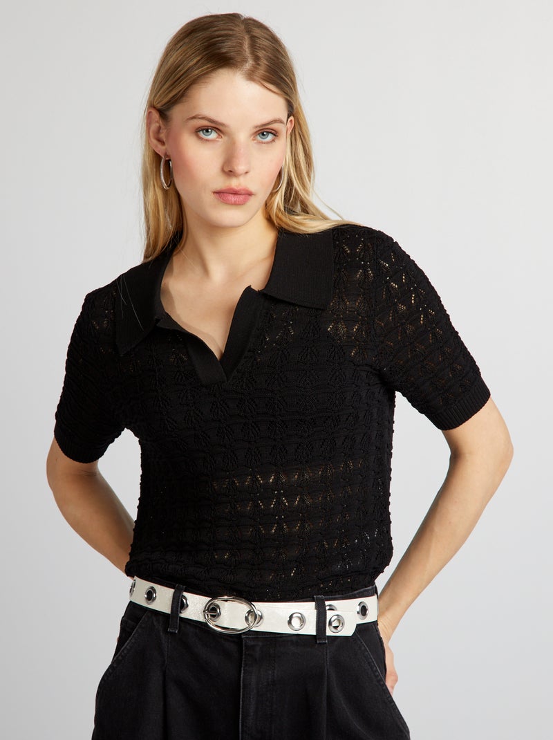 Pull en maille crochet noir - Kiabi