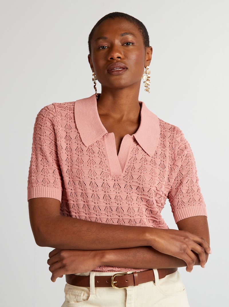 Pull en maille crochet Rose - Kiabi