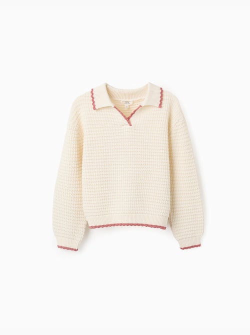Pull en maille de coton à col de style polo - Kiabi