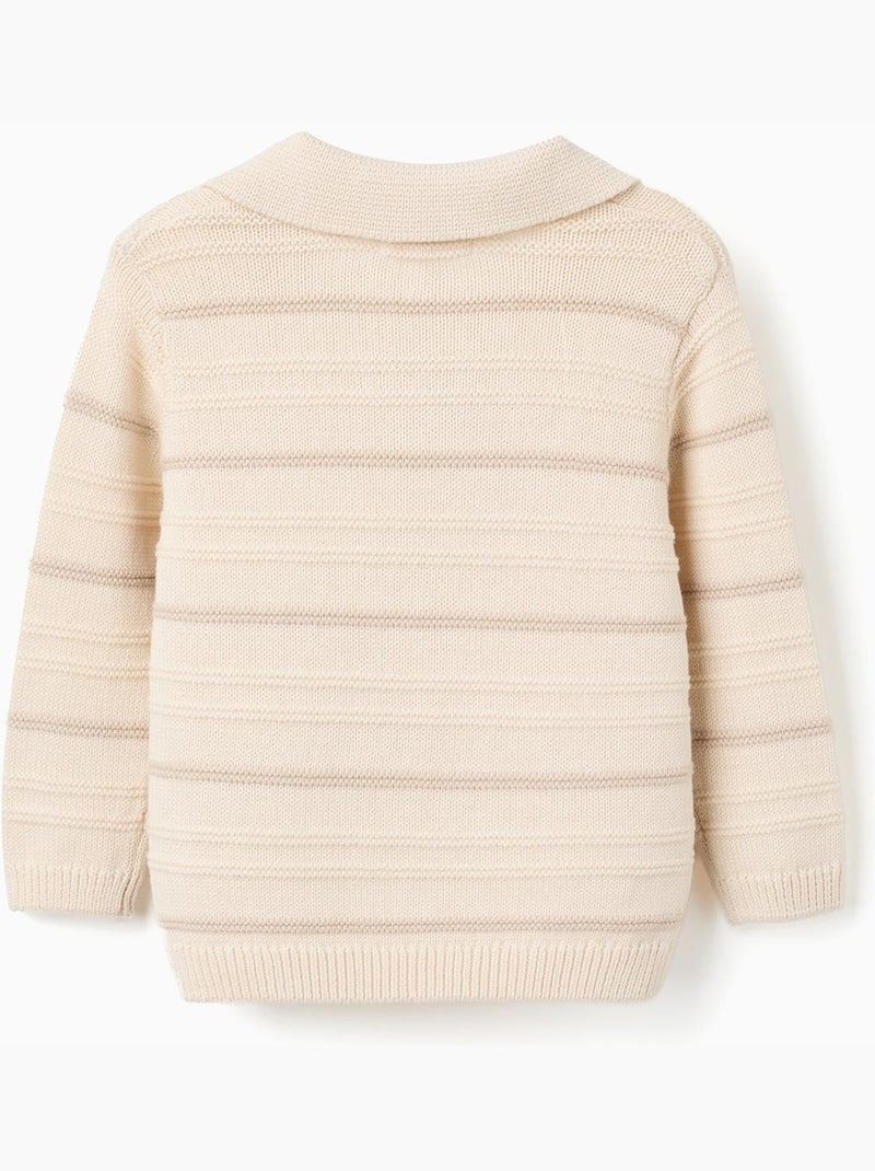 Pull en maille de coton à col polo Blanc - Kiabi
