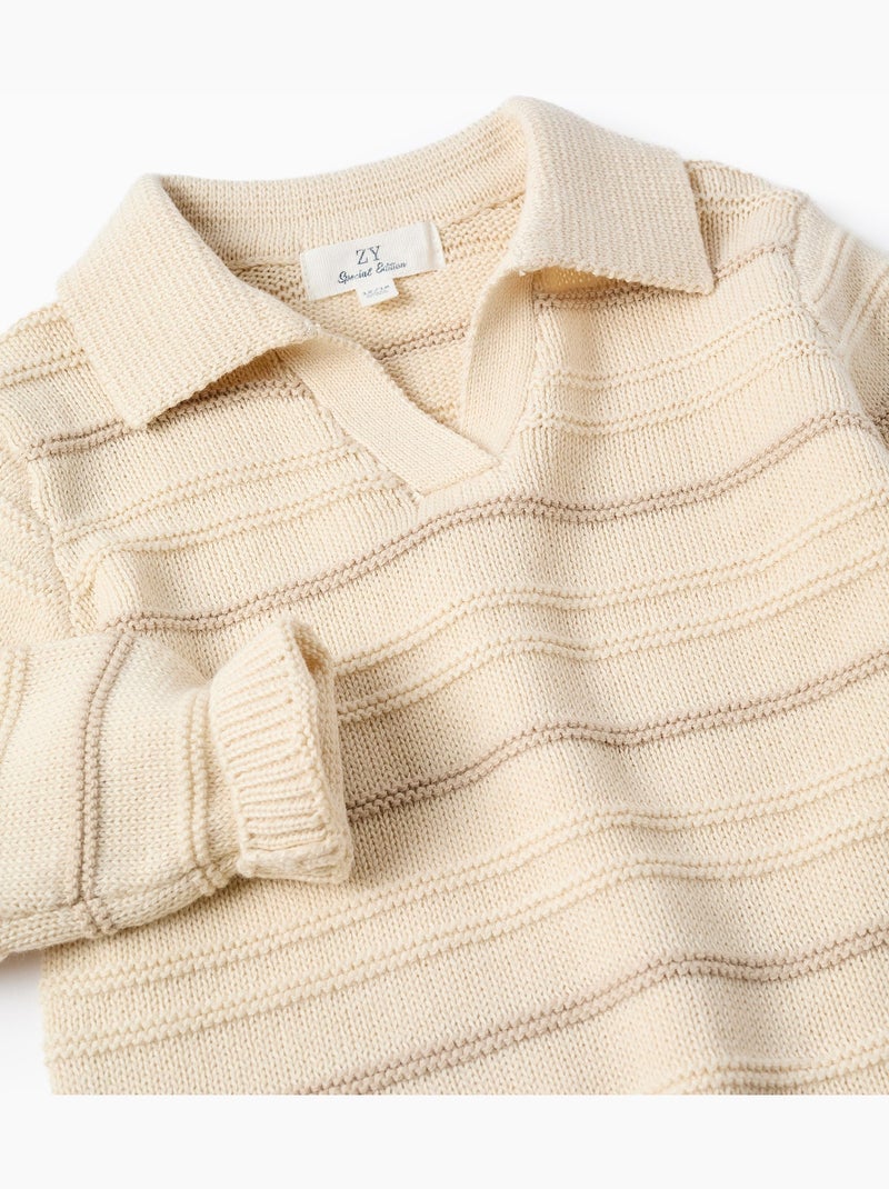 Pull en maille de coton à col polo Blanc - Kiabi