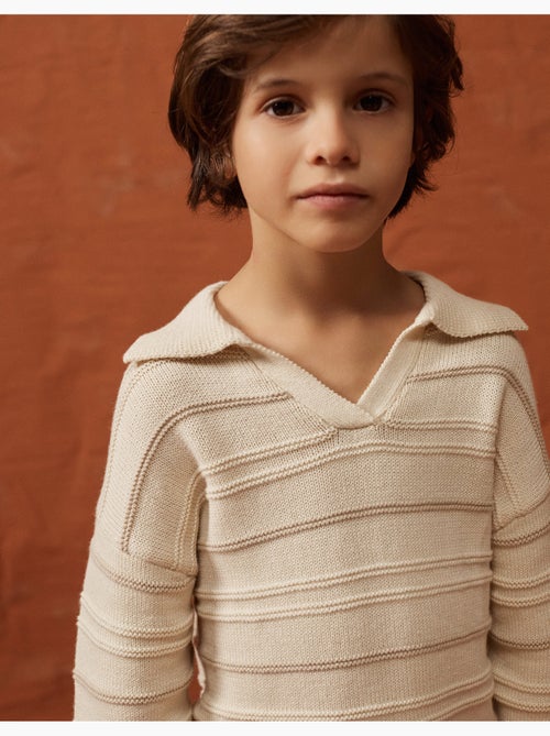 Pull en maille de coton à col polo - Kiabi