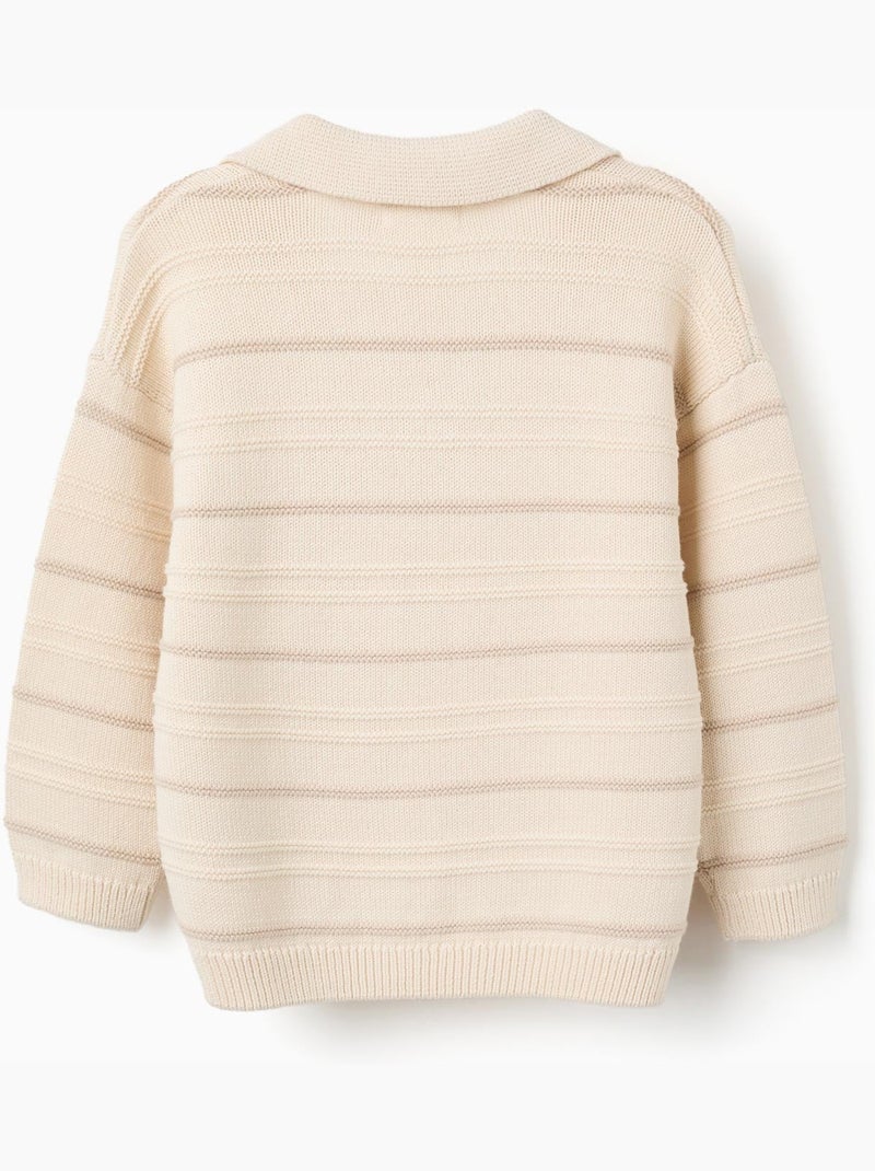 Pull en maille de coton à col polo Blanc - Kiabi