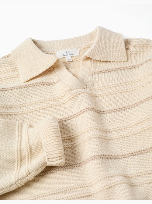 Pull en maille de coton à col polo - Kiabi
