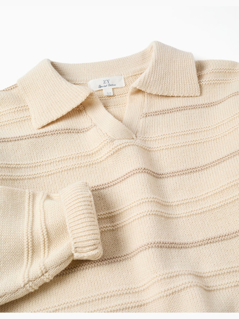 Pull en maille de coton à col polo Blanc - Kiabi