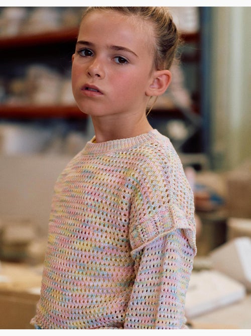 Pull en maille de coton à volants - Kiabi