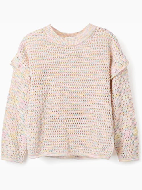 Pull en maille de coton à volants - Kiabi