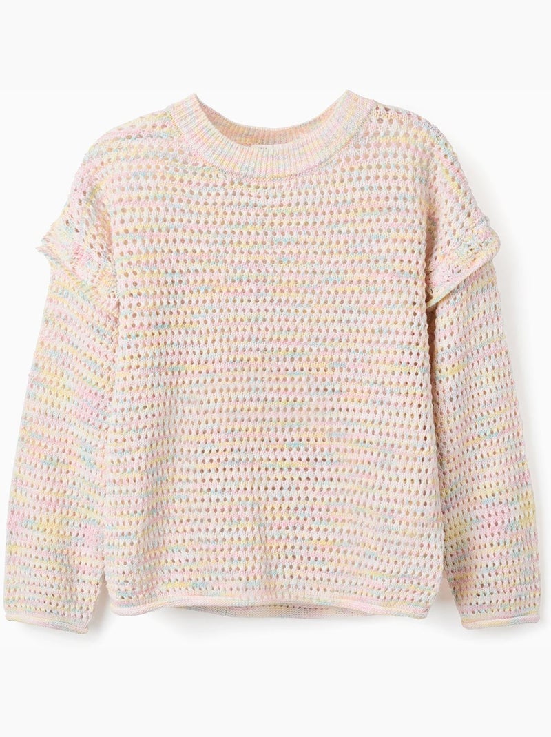 Pull en maille de coton à volants Beige clair - Kiabi