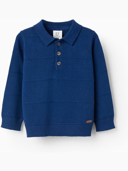 Pull en maille de coton avec lignes en relief - Kiabi