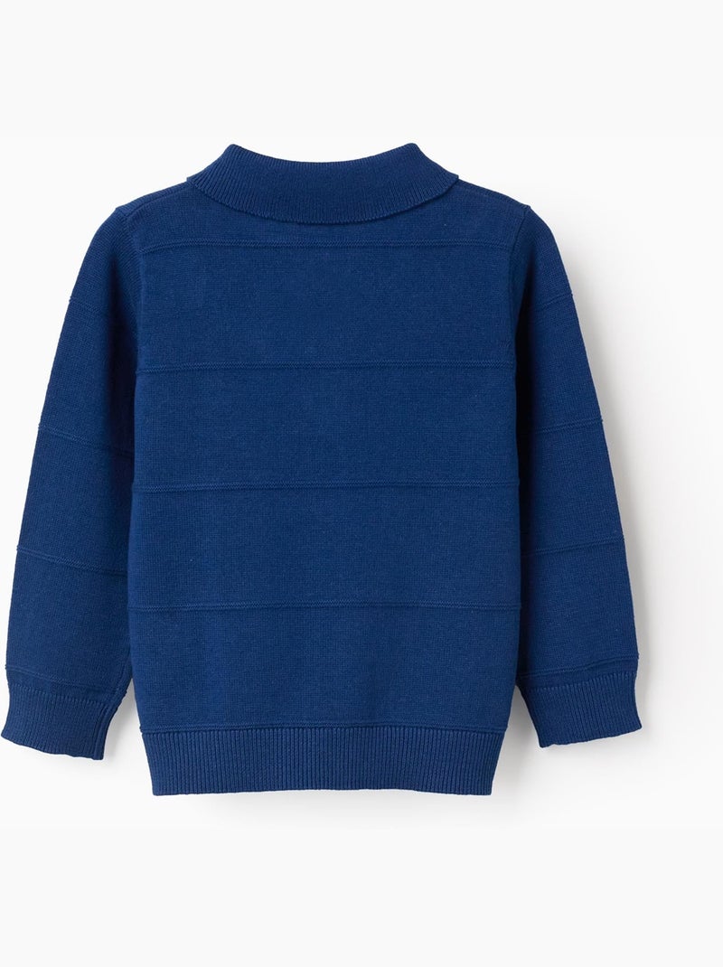 Pull en maille de coton avec lignes en relief Bleu foncé - Kiabi