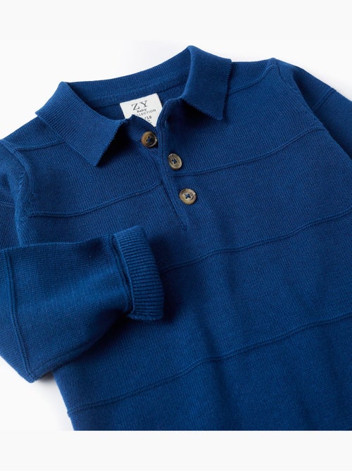 Pull en maille de coton avec lignes en relief - Kiabi