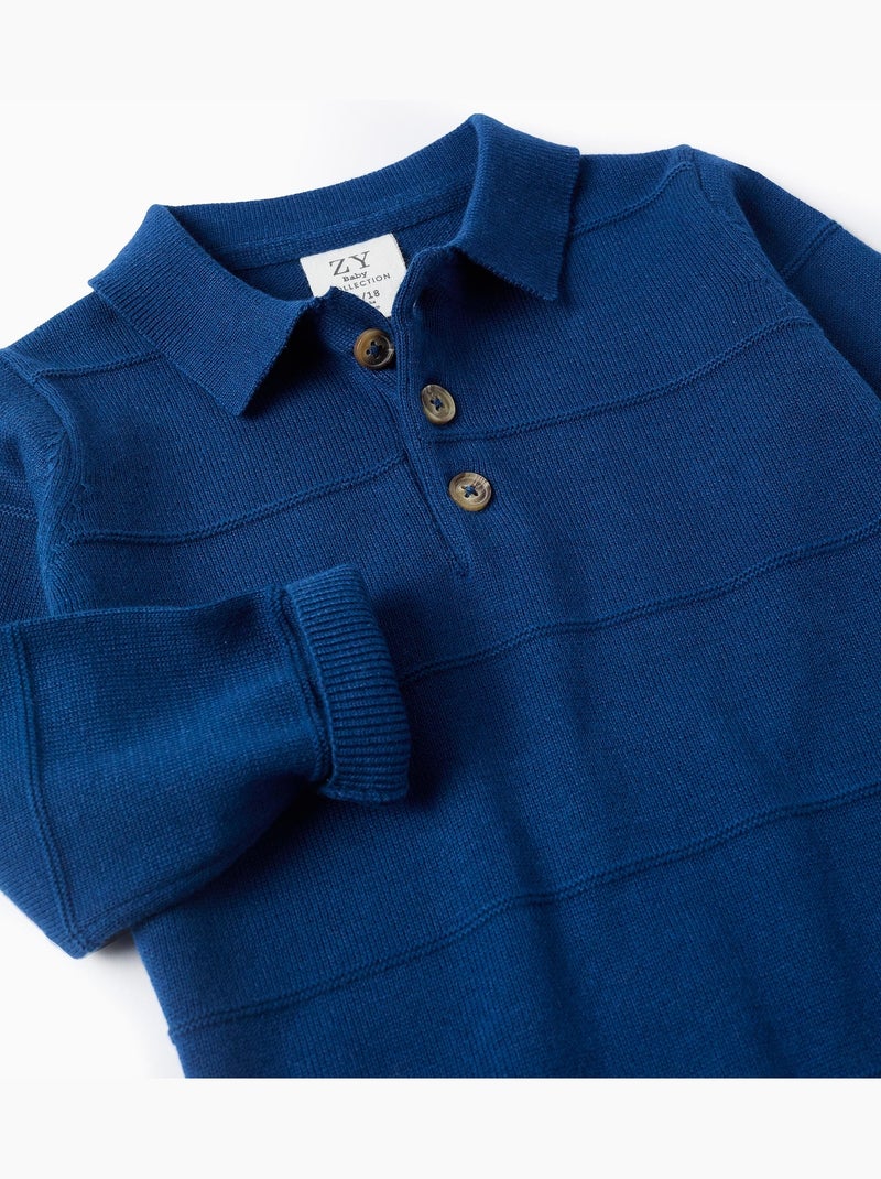 Pull en maille de coton avec lignes en relief Bleu foncé - Kiabi