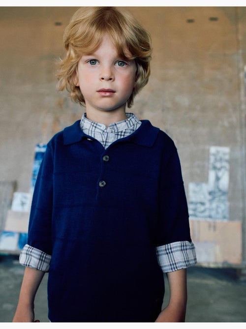 Pull en maille de coton avec lignes en relief - Kiabi