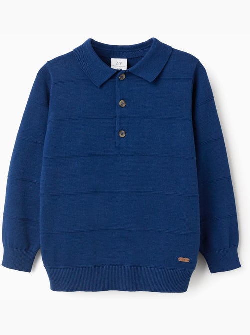 Pull en maille de coton avec lignes en relief - Kiabi