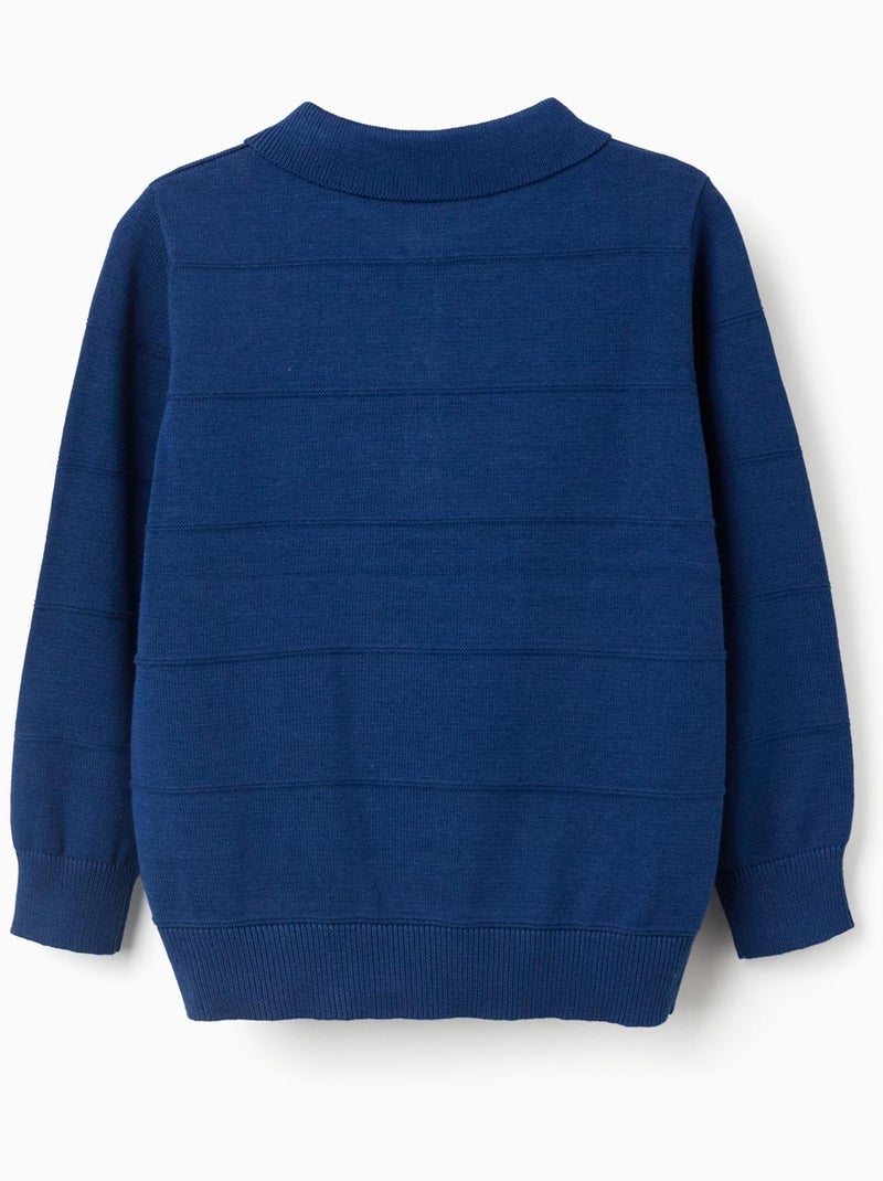 Pull en maille de coton avec lignes en relief Bleu foncé - Kiabi