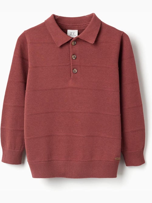 Pull en maille de coton avec lignes en relief - Kiabi
