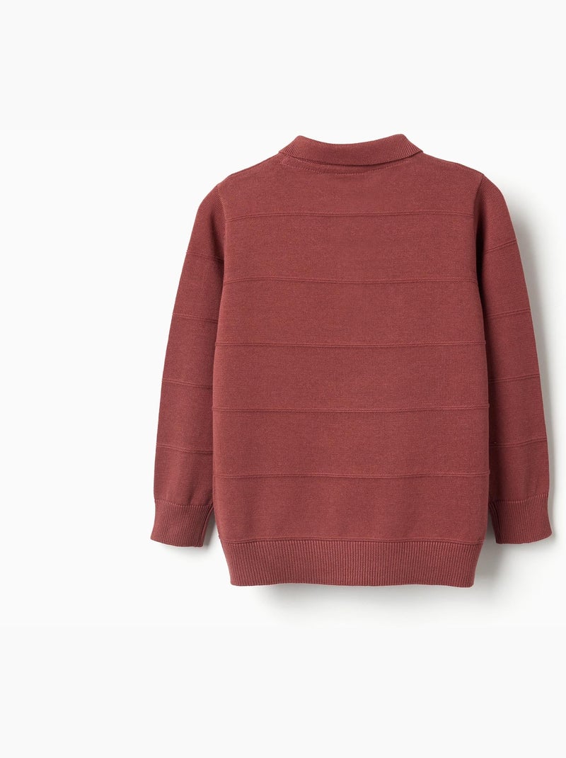 Pull en maille de coton avec lignes en relief Marron - Kiabi
