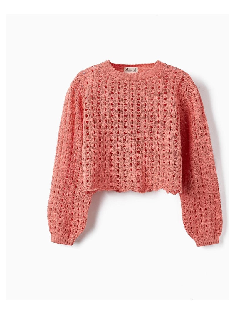 Pull en maille de couleur saumon à manches longues pour fille THE WAVE TRIBE Orange corail - Kiabi