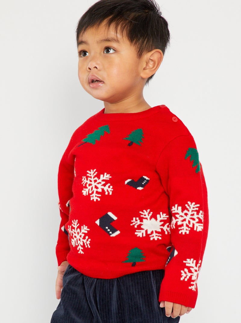 Pull en maille de noël Rouge - Kiabi