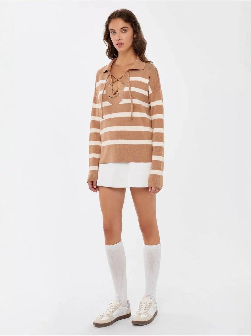 Pull en maille décontractée à rayures Beige naturel - Kiabi