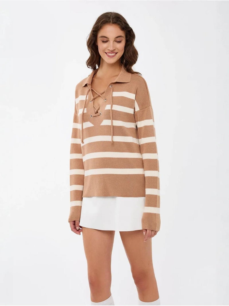 Pull en maille décontractée à rayures Beige naturel - Kiabi