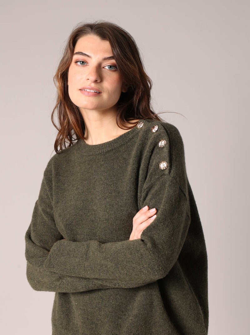 Pull en maille douce avec boutons décoratifs 'Deeluxe' Vert bouteille - Kiabi