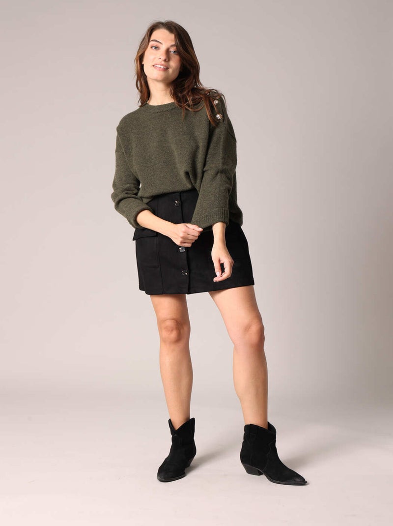 Pull en maille douce avec boutons décoratifs 'Deeluxe' Vert bouteille - Kiabi