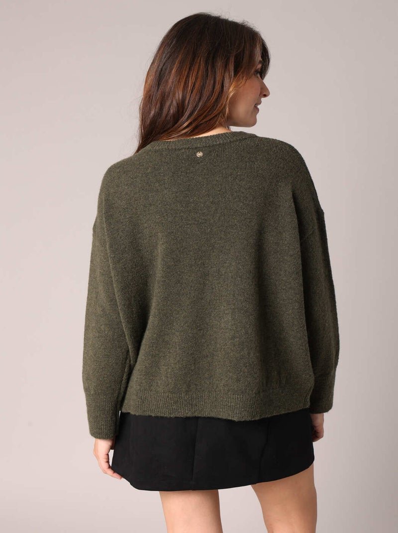 Pull en maille douce avec boutons décoratifs 'Deeluxe' Vert bouteille - Kiabi