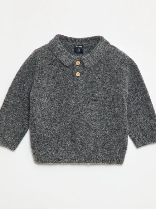 Pull en maille douce avec col polo boutonné - Kiabi