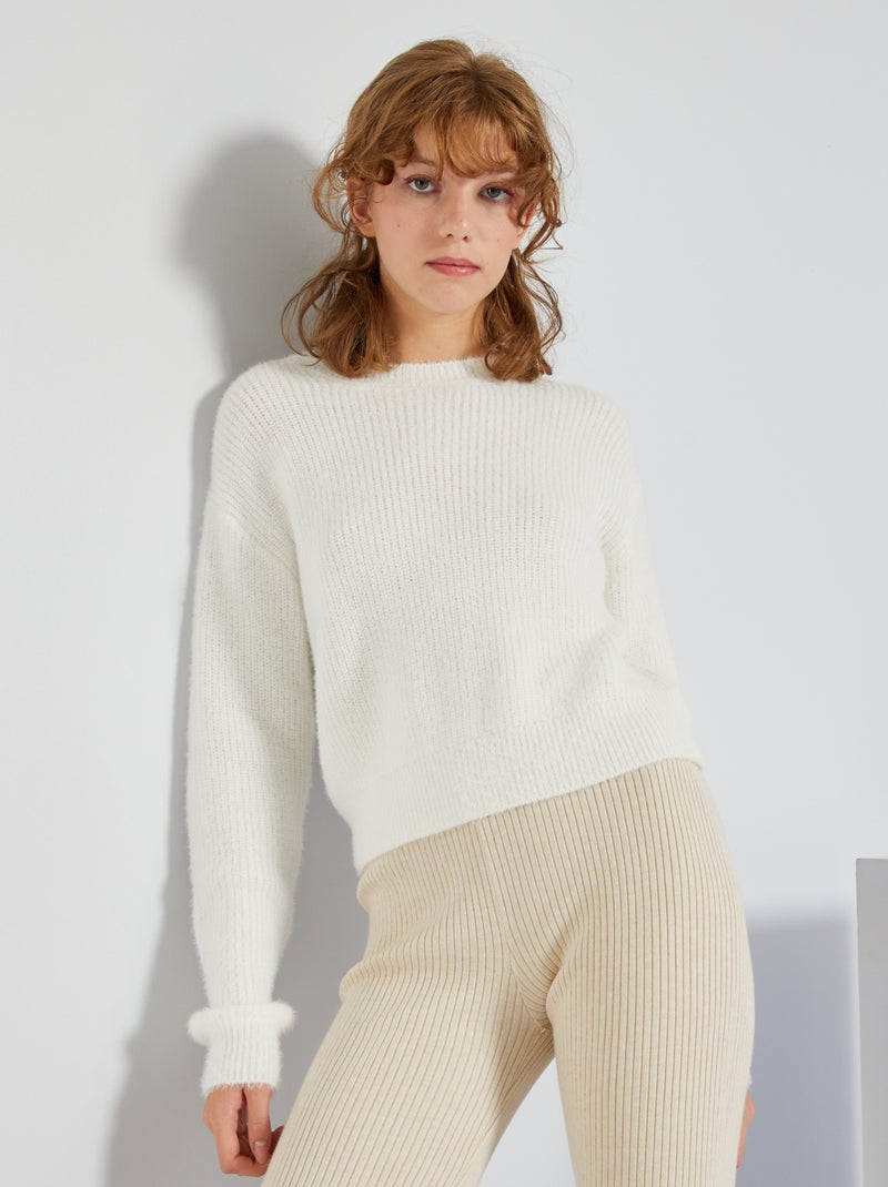 Pull en maille douce blanc - Kiabi