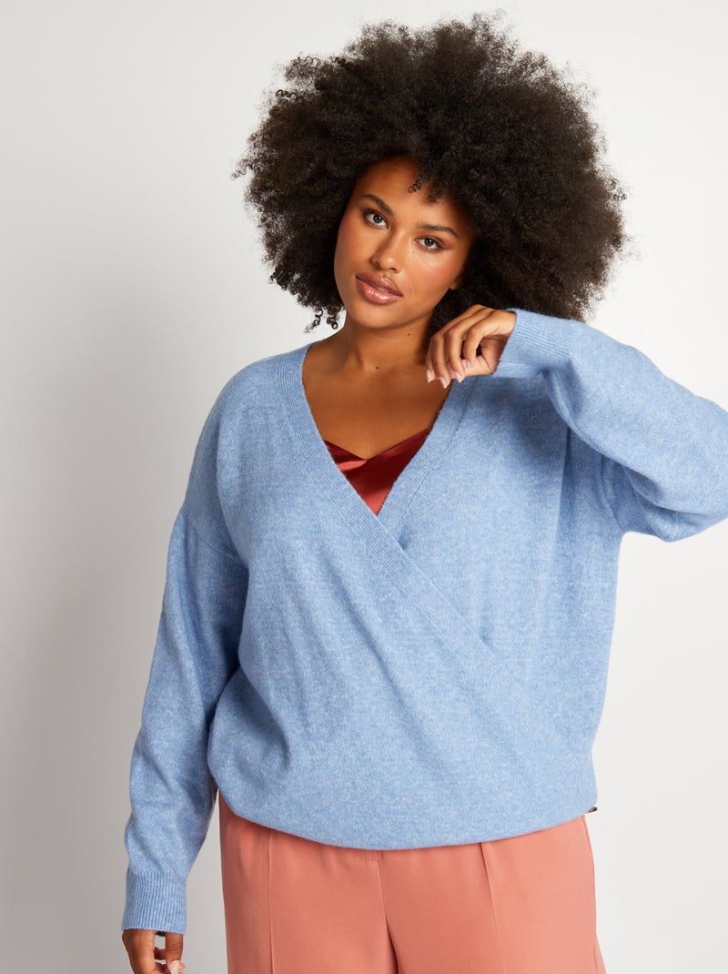 Pull en maille douce cache-coeur Bleu - Kiabi