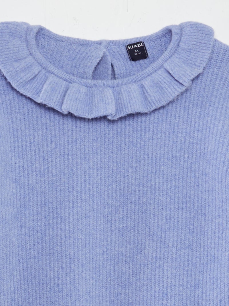 Pull en maille doudou avec froufrou Bleu - Kiabi