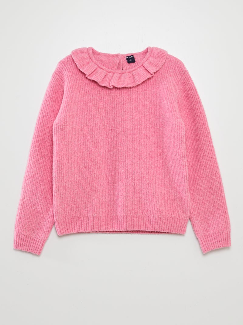 Pull en maille doudou avec froufrou Rose - Kiabi