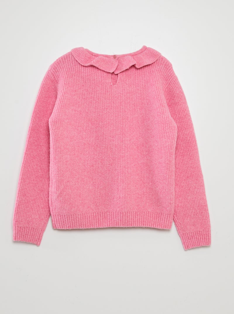 Pull en maille doudou avec froufrou Rose - Kiabi