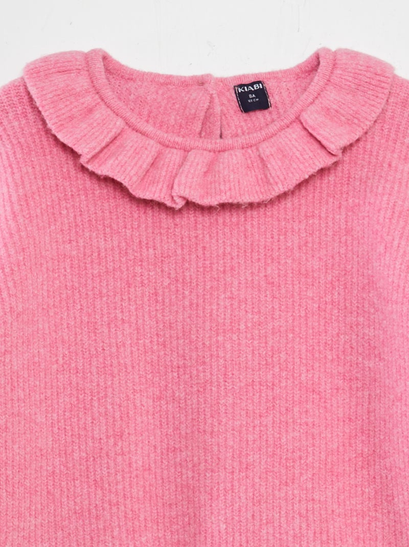 Pull en maille doudou avec froufrou Rose - Kiabi